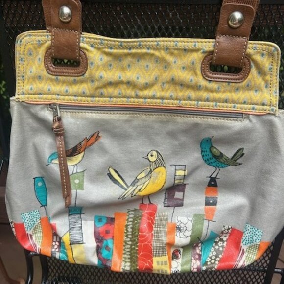 FOSSIL Key-Per Coated Canvas BIRD Design Medium Purse Shoulder Bag - Picture 2 of 10